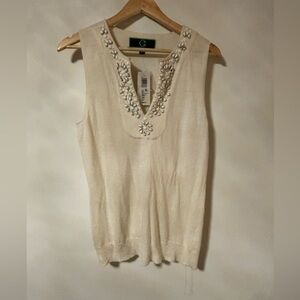 C Wonder white beaded sleeveless sweater